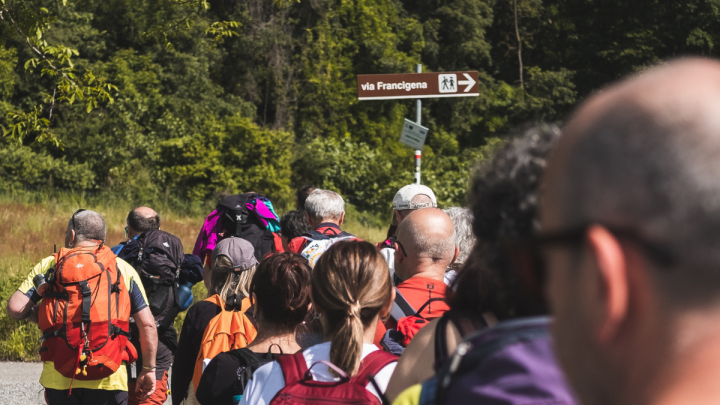 Gruppo di persone in trekking sulla via Francigena