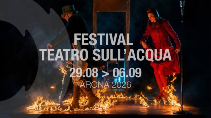 Banner dal profilo facebook del festiavl Coppia di attori durante spettacolo tra fiamme e con pavimento bagnato