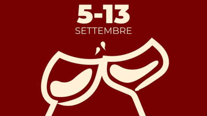 Date di svolgimento e logo con brindisi di due calici stilizzati  
