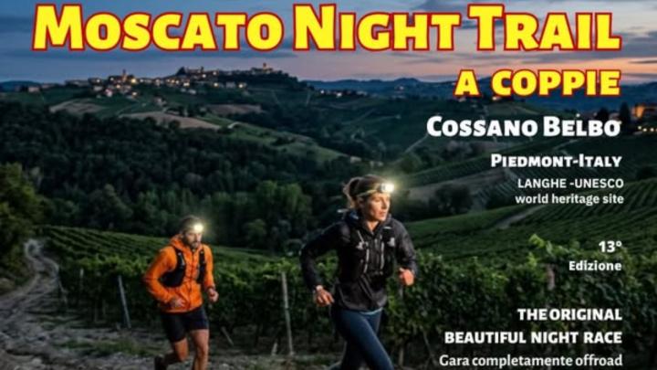 Particolare di banner ddell'evento, da post facebook Titolo e particolare di foto con corridori di notte in collina
