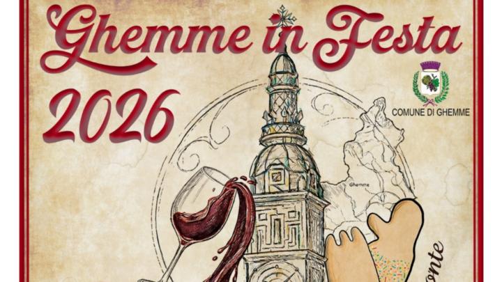 Titolo, illustrazione con calice di vino rosso, campanile e due biscotti 