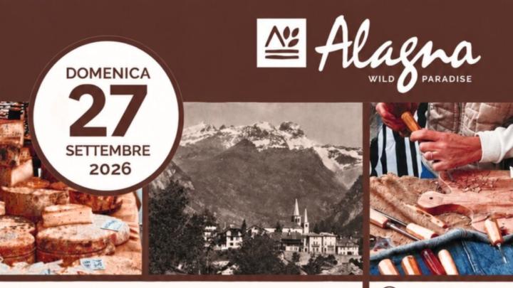 Locandina dell'evento, particolare, dal sito www.alagna.it Titolo e collage di foto con borgo di montagna e prodotti artigianali