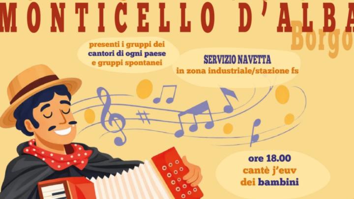 Particolare della locandina dell'evento Illustrazione con suonatore di fisarmonica, scritte