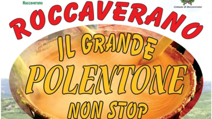 Particolare della locandina della manifestazione Logo con titolo su tagliere di polenta