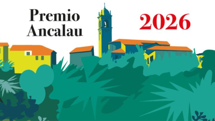 Particolare del Banner dal profilo Facebook del premio Ancalau 2026 Illustrazione con paese collinare stilizzato a colori, titolo
