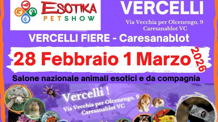 Banner dal sito www.esotikapetshow.it Logo, scritte e fotografie di animali