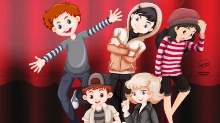 Illustrazione con figure di bambini e adolescenti