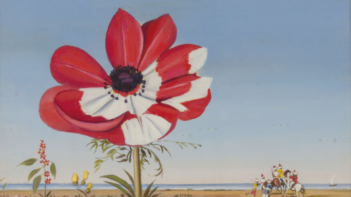 Romano Gazzera Anemone Rosso 1955 Olio Su Tavola
