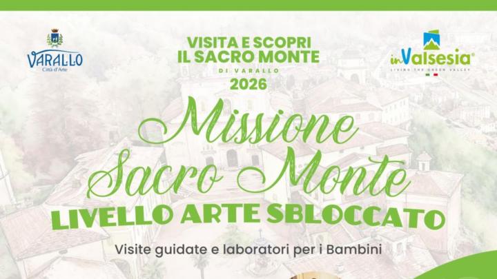 Loghi e scritte, sullo sfondo cappelle del Sacro Monte di Varallo 