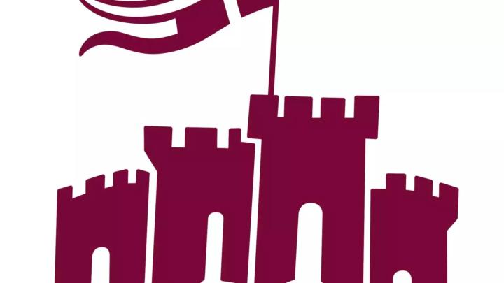 Logo dell'iniziativa, particolare Immagine digitale con torri medievali stilizzate e bandiera con croce che sventola