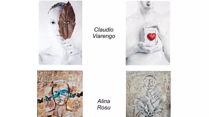 Due fotografie e due dipinti con immagini di figura umana a mezzo busto