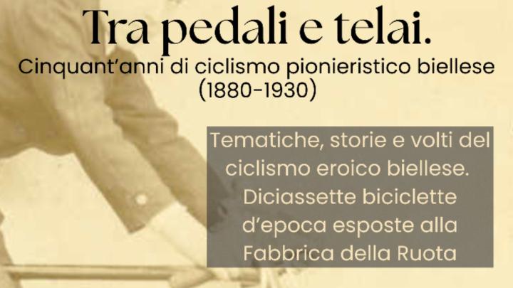 Foto d'epoca con uomo su biciclo, titolo e legenda 